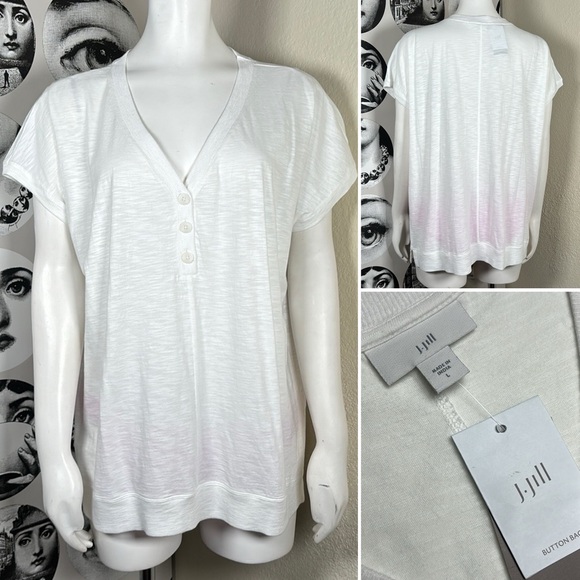 J. Jill White Relaxed Fit Vneck Short Sleeve Top, Sz L, New With Tags! - Picture 1 of 11